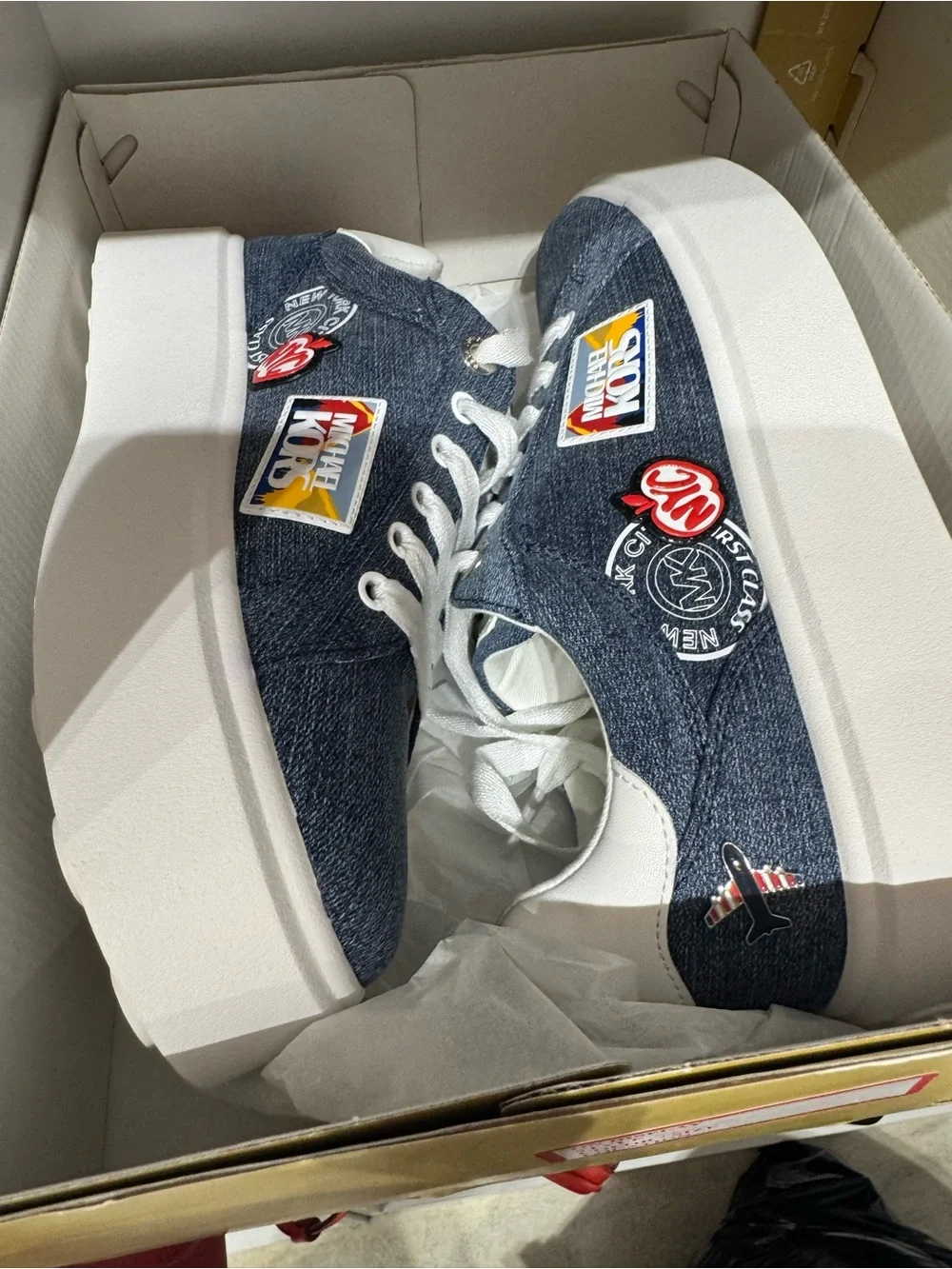 Michael Kors Denim Patch Platform Sneakers in Blue and White
